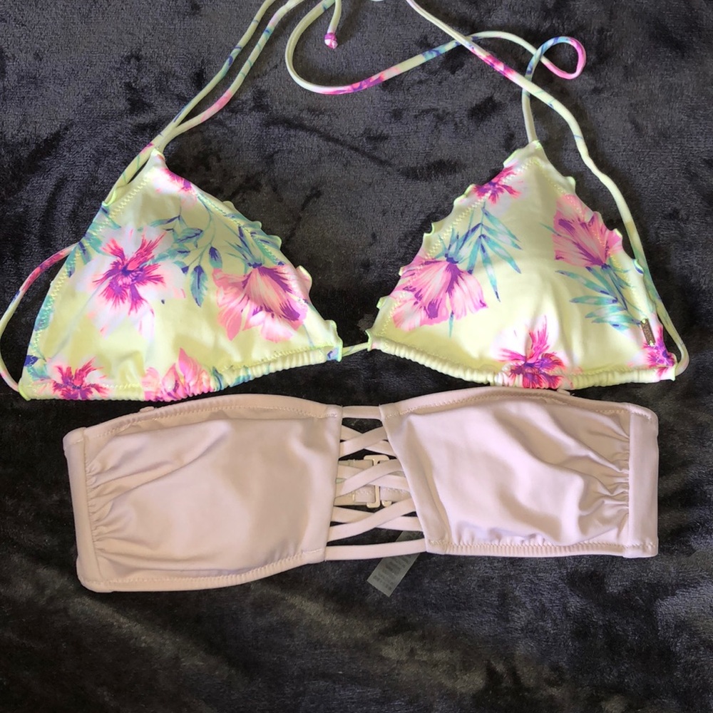 Two bikini tops